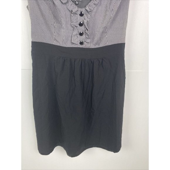City Chic Size M Womens Pencil Dress Black Silver Pin Striped Bust Ruffle Button - Picture 3 of 8